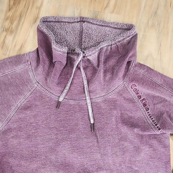 🔹️Calvin Klein Performance Purple Distressed Tied Cowl Neck Sweatshirt Medium - Picture 7 of 16